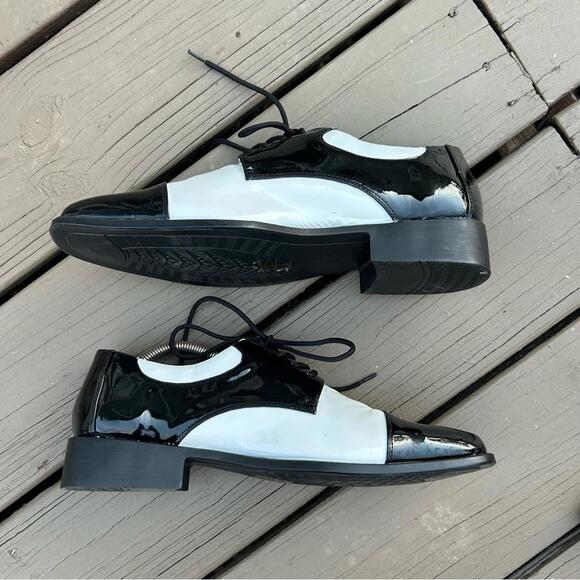FUNTASMA Men’s Black and White Oxford Shiny Faux Patten Shoes Size Large FLAWED - Picture 4 of 15